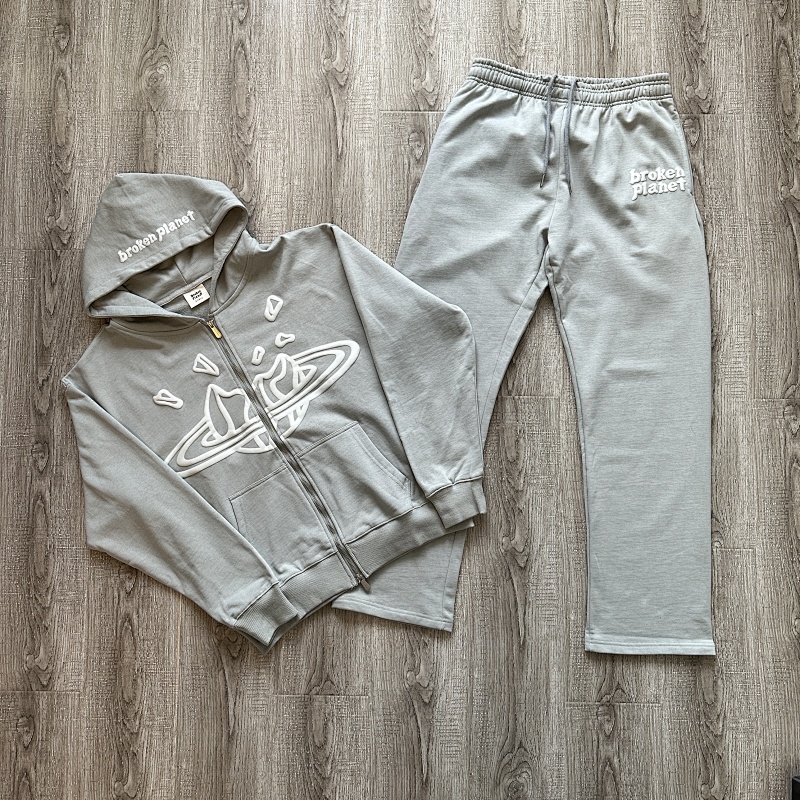 Stone Grey - Zip Up Hoodie & Straight Leg Sweatpants