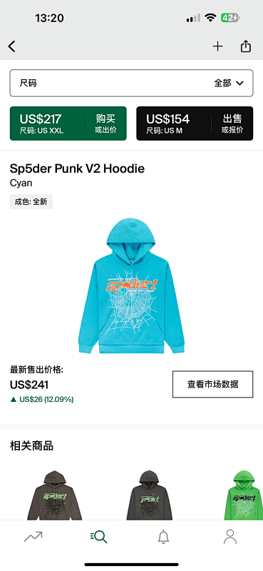 Sp5der Punk V2 Hoodie Cyan