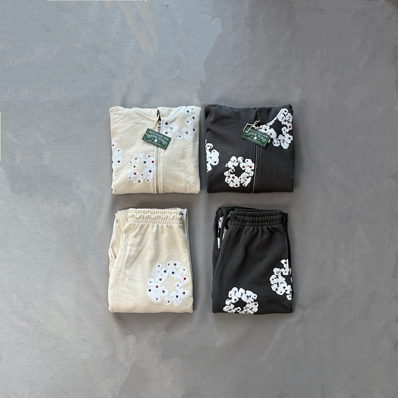 Rhinestone Cotton Wreath Zip Hoodie＆Pants