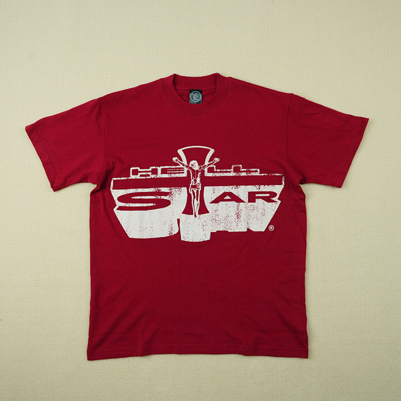 Hellstar Studios Jesus Emblem Short Sleeve Tee Shirt Blood Red