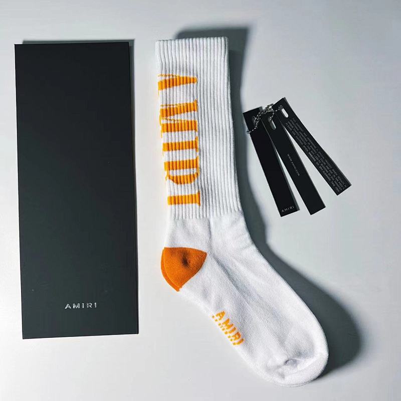 ：1 AMIRI 2022 new season socks back logo towel socks——orange