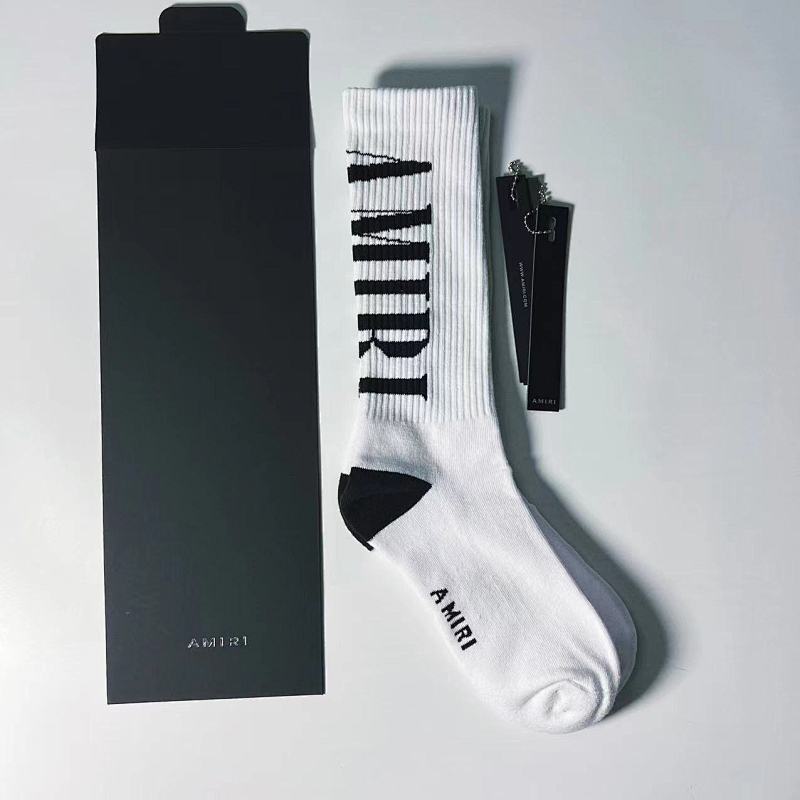 ：1 AMIRI 2022 new season socks back logo towel socks——black with tag