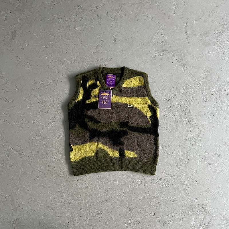 Mohair Knit Green Yellow Brown Camo Sweater Vest