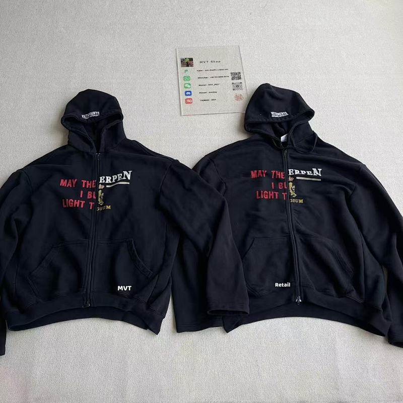 VETEMENTS May the bridges I burn Antwerpen split zip hoodie