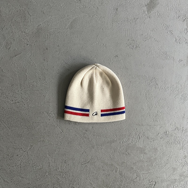 knit stripe beanie -off white