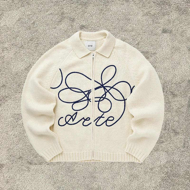 Ate Cardigan Flower Round Knit - Cream