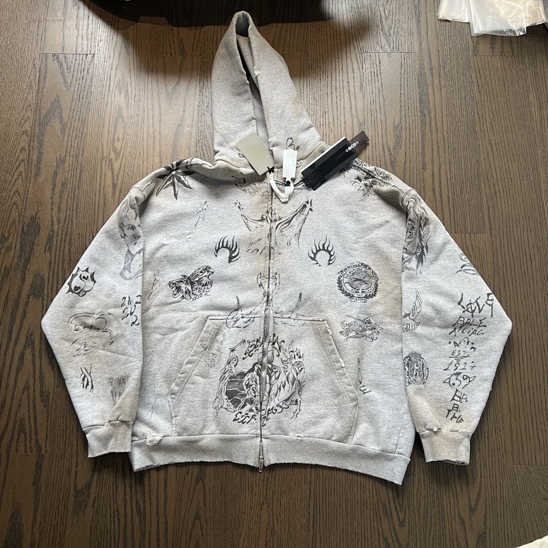 Balenciaga tat zip hoodie(grey)