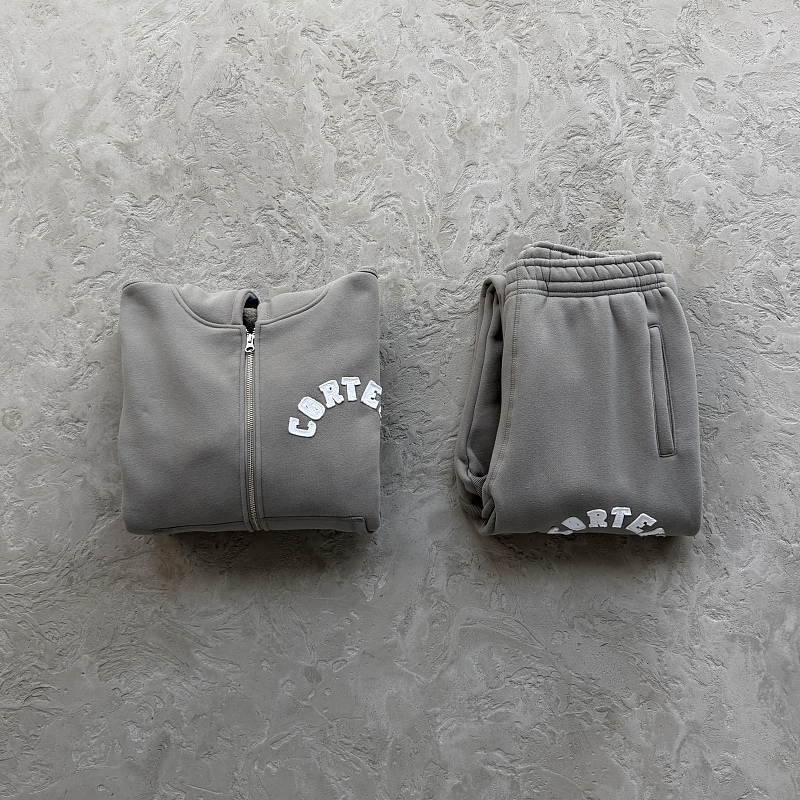college arch open hem set-grey