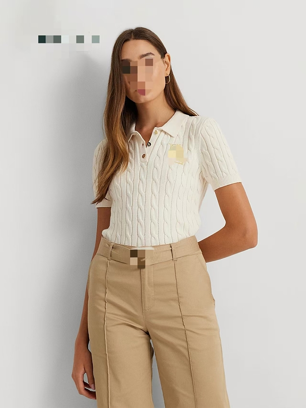 ##Polo Collar Cable Knit Short Sleeve polo P
